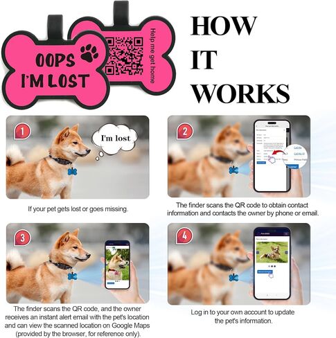 علامة QR رمز الكلب الكلب العلامات المحفورة للحيوانات الأليفة الشخصية Silent Silicone اسم الكلب علامة مع أي اسم لجرو كيتي الحيوانات الأليفة ملف التعريف على الإنترنت إرسال بريد إلكتروني إلى البريد الإلكتروني عند المسح (الجولة الوردية) in Kuwait
