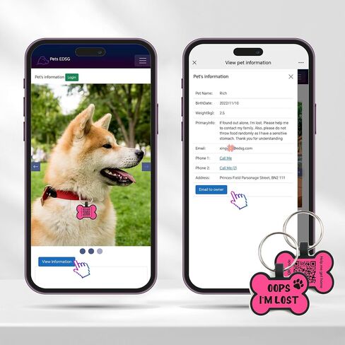 علامة QR رمز الكلب الكلب العلامات المحفورة للحيوانات الأليفة الشخصية Silent Silicone اسم الكلب علامة مع أي اسم لجرو كيتي الحيوانات الأليفة ملف التعريف على الإنترنت إرسال بريد إلكتروني إلى البريد الإلكتروني عند المسح (الجولة الوردية) in Kuwait