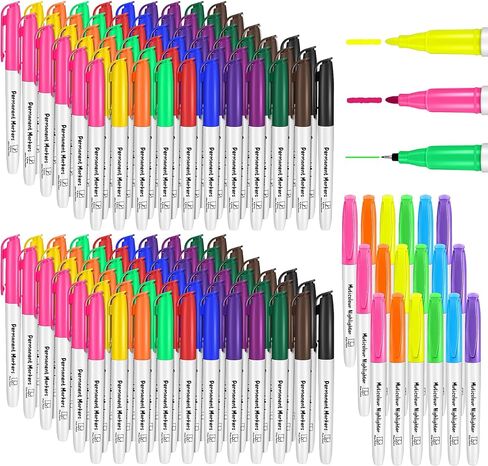 Aodaer 144 Pack Permanent Markers, 3mm and 0.5mm, Colored Fine Point Markers and Highlighter, Waterproof, Quick-drying, Smooth Markers for Home Office School Supplies, Works on Wood, Plastic, Metal in Saudi Arabia