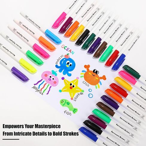 Aodaer 144 Pack Permanent Markers, 3mm and 0.5mm, Colored Fine Point Markers and Highlighter, Waterproof, Quick-drying, Smooth Markers for Home Office School Supplies, Works on Wood, Plastic, Metal in Saudi Arabia