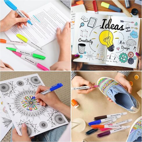 Aodaer 144 Pack Permanent Markers, 3mm and 0.5mm, Colored Fine Point Markers and Highlighter, Waterproof, Quick-drying, Smooth Markers for Home Office School Supplies, Works on Wood, Plastic, Metal in Saudi Arabia