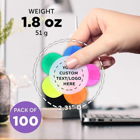 DISCOUNT PROMOS Custom Highlighters Set of 100, Personalized Bulk Pack - Durable Chisel Tip, Textbook Highlighters, Handy and Easy to Store - Flower in Kuwait