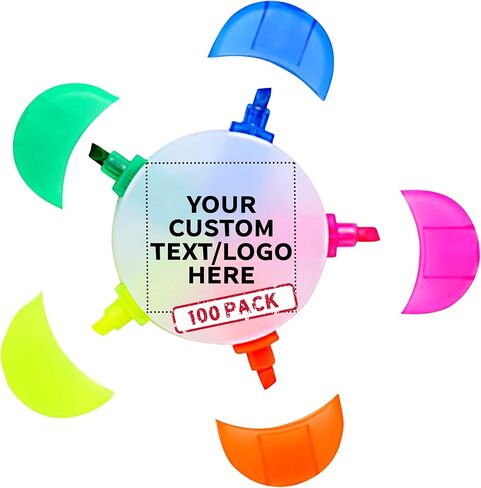 DISCOUNT PROMOS Custom Highlighters Set of 100, Personalized Bulk Pack - Durable Chisel Tip, Textbook Highlighters, Handy and Easy to Store - Flower in Kuwait