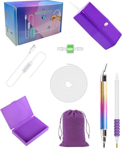 Maylatte Electric Vacuum Diamond Paint Pens ، 3 مستوى شفط قابل للتعديل ، قلم اللوحة الفنية الماس بدون شمع ، أداة إكسسوارات Diamond Painter Litting لإعداد أحجار AB مع صينية التخزين (الأرجواني) in Kuwait