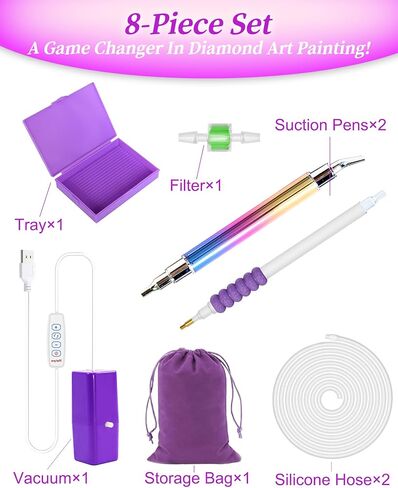 Maylatte Electric Vacuum Diamond Paint Pens ، 3 مستوى شفط قابل للتعديل ، قلم اللوحة الفنية الماس بدون شمع ، أداة إكسسوارات Diamond Painter Litting لإعداد أحجار AB مع صينية التخزين (الأرجواني) in Kuwait