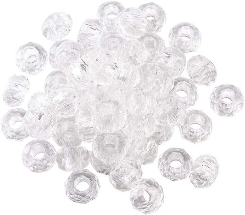 KISSITTY 100pcs Clear Glass Faceted European Beads Bulk Crystal Large Hole Loose Rondelle Spacer Beads Slide Charms No Metal Core 14x8mm for DIY Bracelet Necklace Jewelry Crafts Making Hole:5mm in Saudi Arabia