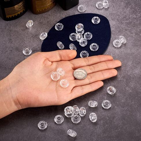 KISSITTY 100pcs Clear Glass Faceted European Beads Bulk Crystal Large Hole Loose Rondelle Spacer Beads Slide Charms No Metal Core 14x8mm for DIY Bracelet Necklace Jewelry Crafts Making Hole:5mm in Saudi Arabia