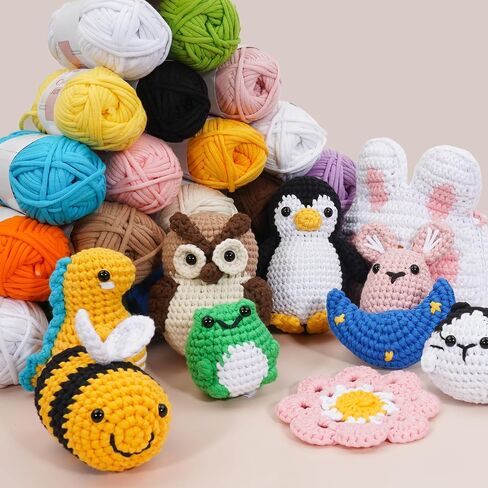 Easy Crochet Yarn for Beginners, 3 Pack × 1.8 oz Beginner Yarn for Crocheting & Knitting Thick and Soft, Owl Amigurumi Crochet Kit with Video Tutorials, Easy-to-See Stitches, Worsted Medium # 4 in Saudi Arabia