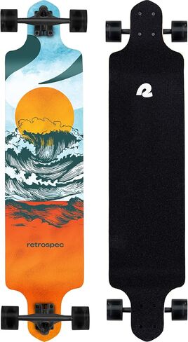 Retrospec Tidal Drop Down Longboard - 41" Extra Wide Stable Deck, 9-Ply Canadian Maple, ABEC-9 Bearings, 85A PU Wheels, Reverse Kingpin Trucks for Cruising & Downhill in Kuwait