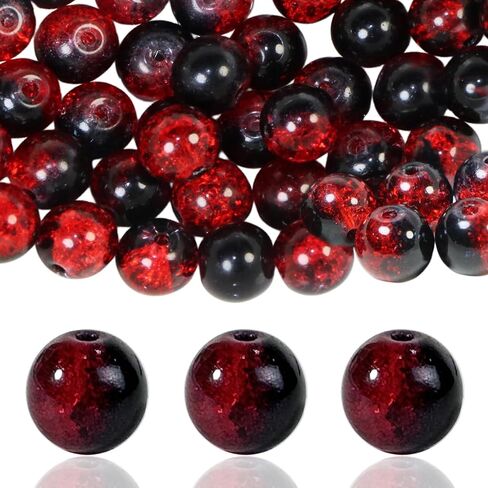 100pcs حبات زجاجية من الزجاج 10 ملم من الخرز البلوري لصنع المجوهرات مداخن حبات الحرف حبات كبيرة لأقراط سوار القلادة ديكور المجوهرات (أسود أحمر) in Kuwait