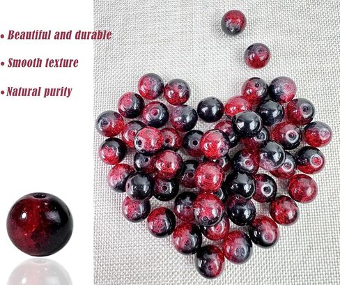 100pcs حبات زجاجية من الزجاج 10 ملم من الخرز البلوري لصنع المجوهرات مداخن حبات الحرف حبات كبيرة لأقراط سوار القلادة ديكور المجوهرات (أسود أحمر) in Kuwait