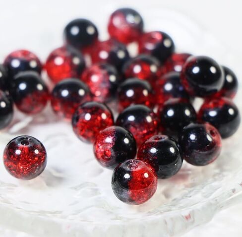 100pcs حبات زجاجية من الزجاج 10 ملم من الخرز البلوري لصنع المجوهرات مداخن حبات الحرف حبات كبيرة لأقراط سوار القلادة ديكور المجوهرات (أسود أحمر) in Kuwait