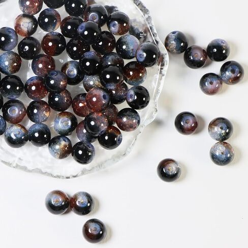 100pcs حبات زجاجية من الزجاج 10 ملم من الخرز البلوري لصنع المجوهرات مداخن حبات الحرف حبات كبيرة لأقراط سوار القلادة ديكور المجوهرات (أسود أحمر) in Kuwait