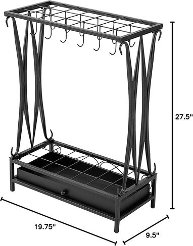MyGift Modern Black Metal Umbrella Rack with 21 Slots and 12 Hooks and Removable Base Drip Tray in Saudi Arabia