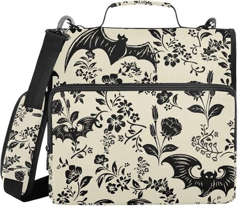 Goth Bat Flowers Binder Bag 3 Ring Zipper with Handle Shoulder Strap for School Work Office Organizer Storage Case in Kuwait