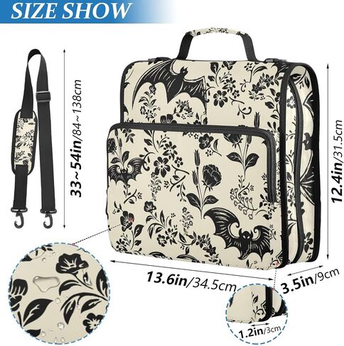 Goth Bat Flowers Binder Bag 3 Ring Zipper with Handle Shoulder Strap for School Work Office Organizer Storage Case in Kuwait