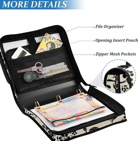 Goth Bat Flowers Binder Bag 3 Ring Zipper with Handle Shoulder Strap for School Work Office Organizer Storage Case in Kuwait