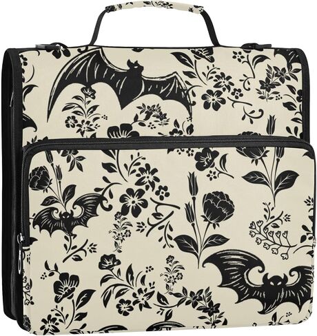 Goth Bat Flowers Binder Bag 3 Ring Zipper with Handle Shoulder Strap for School Work Office Organizer Storage Case in Kuwait
