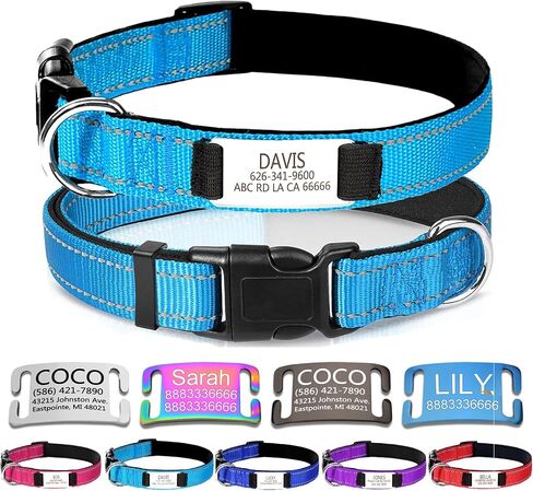 Personalized Dog Collars,Dog Collar with Engraved Name Plate ID Tags,Custom Reflective Adjustable Nylon Collar,Pet Collar for Small Medium Large Dogs,S,Sky Blue in Kuwait
