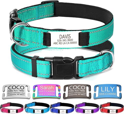 Personalized Dog Collars,Dog Collar with Engraved Name Plate ID Tags,Custom Reflective Adjustable Nylon Collar,Pet Collar for Small Medium Large Dogs,S,Sky Blue in Kuwait