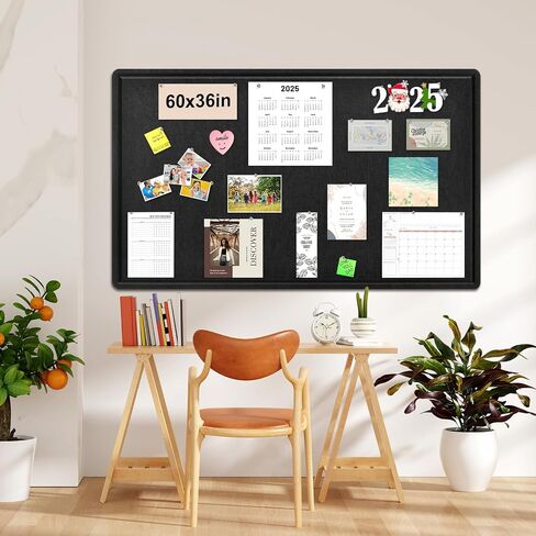 Large Bulletin Board - 72 x 48 Inches, Foldable Decorative Felt Board for Wall Photo Display Board with Self-Adhesive Tape, Includes 36 Push Pins - Black in Saudi Arabia