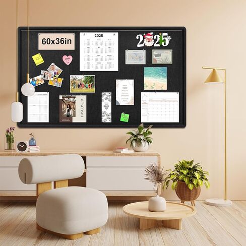 Large Bulletin Board - 72 x 48 Inches, Foldable Decorative Felt Board for Wall Photo Display Board with Self-Adhesive Tape, Includes 36 Push Pins - Black in Saudi Arabia