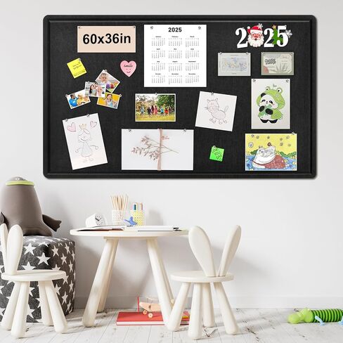 Large Bulletin Board - 72 x 48 Inches, Foldable Decorative Felt Board for Wall Photo Display Board with Self-Adhesive Tape, Includes 36 Push Pins - Black in Saudi Arabia