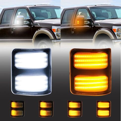 مرآة جانبية بدوره مصباح إشارة لـ F250 F350 F450 F550 Super Duty 2008 2009 2010 2011 2012 2013 2014 2015 2016 عدسة مدخنة مفاتيح صفراء متتابعة وأضواء بيضاء DRL in Kuwait