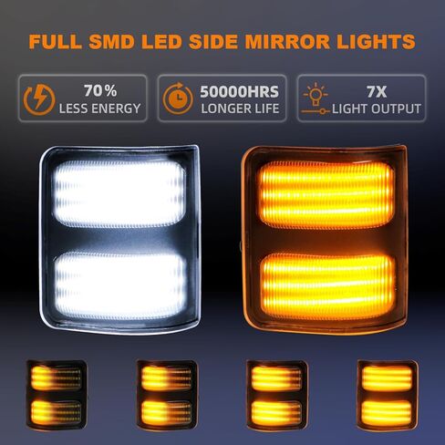 مرآة جانبية بدوره مصباح إشارة لـ F250 F350 F450 F550 Super Duty 2008 2009 2010 2011 2012 2013 2014 2015 2016 عدسة مدخنة مفاتيح صفراء متتابعة وأضواء بيضاء DRL in Kuwait