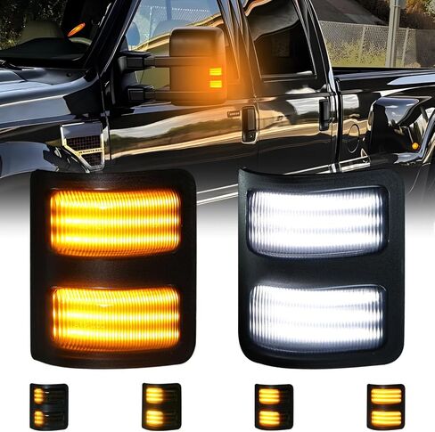 Side Mirror Turn Signal Light for F250 F350 F450 F550 Super Duty 2008 2009 2010 2011 2012 2013 2014 2015 2016 Smoked Lens Sequential Switchback Yellow Lights & DRL White Lights in Saudi Arabia