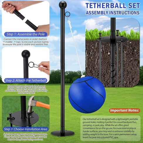 10 ft Tetherball Set with 2 Balls, Portable Replacement Tetherball Ball and Rope and Pole Tether Equipment Adjustable Pole Game for Adult Dog Outdoor Backyard Beach in Saudi Arabia