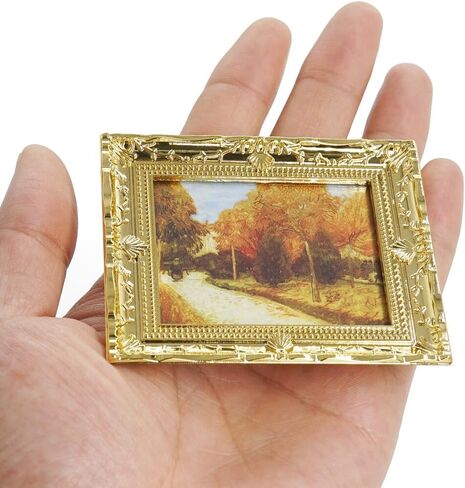 Odoria Dollhouse Wall Art Miniature: 1/12 Scale Framed Picture Vintage - Mini Painting Golden Antique for Gallery - Tiny Artwork Decor Van Gogh in Kuwait