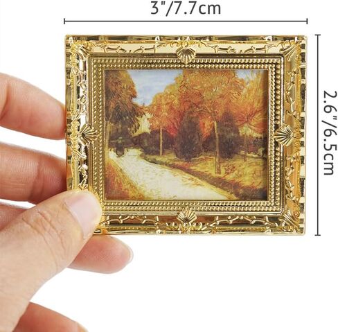 Odoria Dollhouse Wall Art Miniature: 1/12 Scale Framed Picture Vintage - Mini Painting Golden Antique for Gallery - Tiny Artwork Decor Van Gogh in Kuwait
