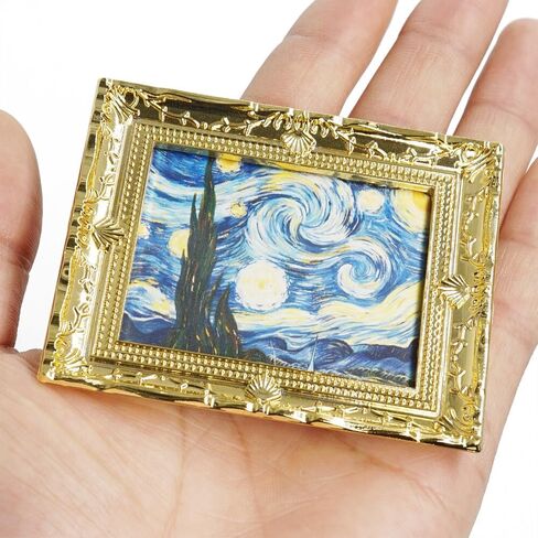 Odoria Dollhouse Wall Art Miniature: 1/12 Scale Framed Picture Vintage - Mini Painting Golden Antique for Galler in Kuwait