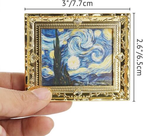 Odoria Dollhouse Wall Art Miniature: 1/12 Scale Framed Picture Vintage - Mini Painting Golden Antique for Galler in Kuwait