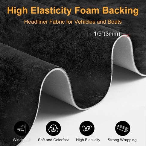 Auto Suede Headliner Fabric Material with Foam Backing, 54" L × 60" W Automotive Interior Roof Replacement Upholstery Fabric for Car Truck SUV RV Boat, Home Repair DIY in Kuwait