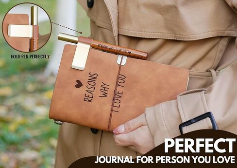 Reasons Why I Love You Leather Journal Notebook with Pen and Pen Holder, Gifts for Women, Men on Birthday, Valentines Day, Refillable Sketchbook, Travel Diary, Lined Planner, 7x5 Inches - Brown in Saudi Arabia