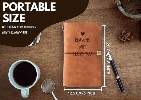 Reasons Why I Love You Leather Journal Notebook with Pen and Pen Holder, Gifts for Women, Men on Birthday, Valentines Day, Refillable Sketchbook, Travel Diary, Lined Planner, 7x5 Inches - Brown in Saudi Arabia