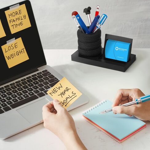 7 PCS Tyre Shape Stationery Set Wooden Tyre Pen Pen Business حامل بطاقة العمل المكتبية المكتبية المنظمة أداة مضحكة للسيارات المكتب للرجال لعشاق السيارات الميكانيكية (براون) in Kuwait