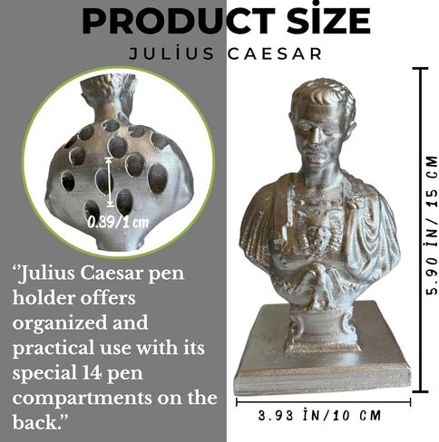 Resin Julius Caesar Pencil Holder - Ides of March 14 ınput Pen حامل القلم - Julius Caesar Funny Bust تمثال - أصحاب القلم القيصار للمكتب ديكور مكتب المعلم للمكتب (أبيض) in Saudi Arabia