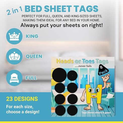 2 in 1 Bed Sheet Marking Tags - King, Queen or Full. for Each Size, Choose a Design. Plus Quick Identification to Put Your Bed Sheets on Right. Great Gift Ideas! #1 in Tags/Sheet Snaps. I Love My Dog in Saudi Arabia