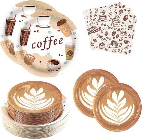 180pcs Coffee Party Supplies تقدم 60 ، ولوحات الورق والمناديل الممتعة فنجان القهوة المرح. in Kuwait