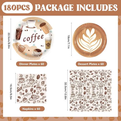 180pcs Coffee Party Supplies تقدم 60 ، ولوحات الورق والمناديل الممتعة فنجان القهوة المرح. in Kuwait