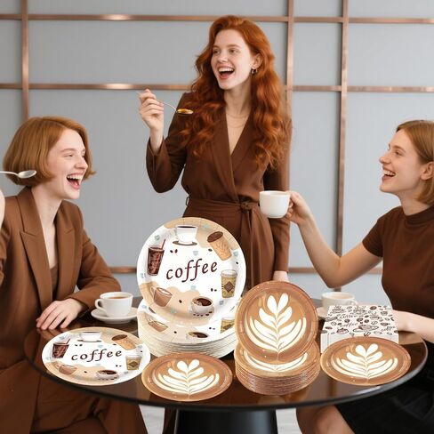 180pcs Coffee Party Supplies تقدم 60 ، ولوحات الورق والمناديل الممتعة فنجان القهوة المرح. in Kuwait