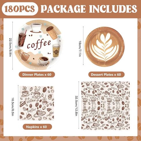 180Pcs Coffee Party Supplies Serves 60,Fun Coffee Cup Theme Paper Plates and Napkins Set for Baby Shower Birthday Party Decorations in Kuwait