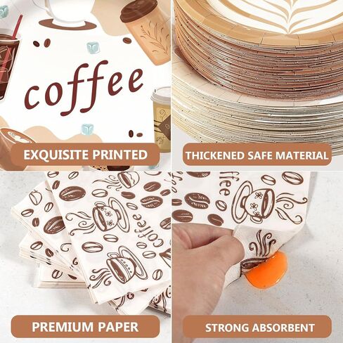 180Pcs Coffee Party Supplies Serves 60,Fun Coffee Cup Theme Paper Plates and Napkins Set for Baby Shower Birthday Party Decorations in Kuwait