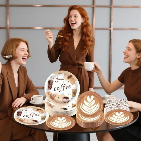 180Pcs Coffee Party Supplies Serves 60,Fun Coffee Cup Theme Paper Plates and Napkins Set for Baby Shower Birthday Party Decorations in Kuwait