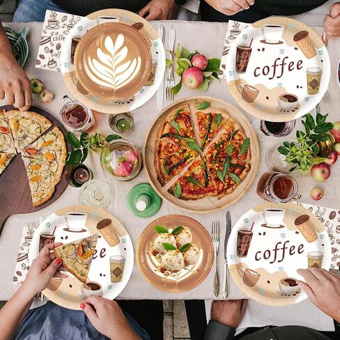 180Pcs Coffee Party Supplies Serves 60,Fun Coffee Cup Theme Paper Plates and Napkins Set for Baby Shower Birthday Party Decorations in Kuwait