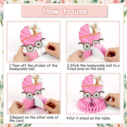 JOYMEMO 8Pcs Deer Baby Shower Honeycomb Centerpieces, Pink Oh Deer She's Almost Here with It’s a Girl Floral Table Centerpieces for Newborn Girl Baby Shower Gender Reveal Party in Kuwait