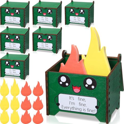 Sherr 6 Sets Dumpster Fire Pencil Holder with Flame Note Cards Emotional Support Gifts Dumpster Fire Desk Accessories Funny Employee Appreciation Gifts Bulk for Team Coworker Teacher Nurse (Green) in Saudi Arabia